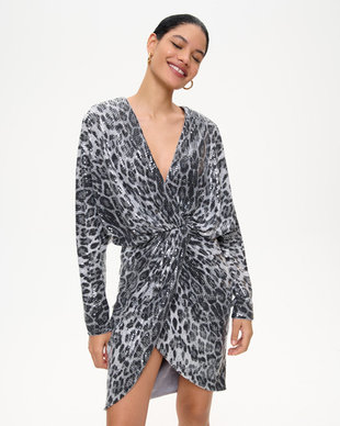 Платье миди из пайеток с леопардовым принтом