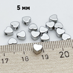 Бусина Сердце, цвет серебро (родий), размер 5 мм, цена за 1 шт