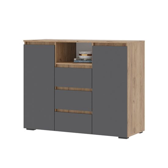 ХЕЛЕН КМ 01 Комод 1202Фасад СЕРЫЙ ГРАФИТ 0162/Корпус ДУБ КРАФТ ЗОЛОТО