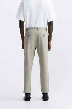 ZARA БРЮКИ КОМФОРТНОЙ ПОСАДКИ ИЗ РЕЛЬЕФНОЙ ТКАНИ, СЕРО-КОРИЧНЕВЫЙ