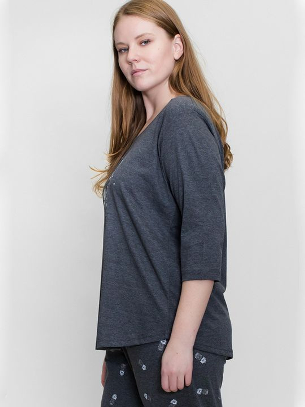 Трикотажный комплект с принтованными брючками (Размер: XL) (Цвет: темно-серый)