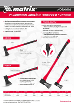 Топор-колун с клиновидным полотном 2500 г, фибергласовое обрезиненное топорище 880 мм Matrix