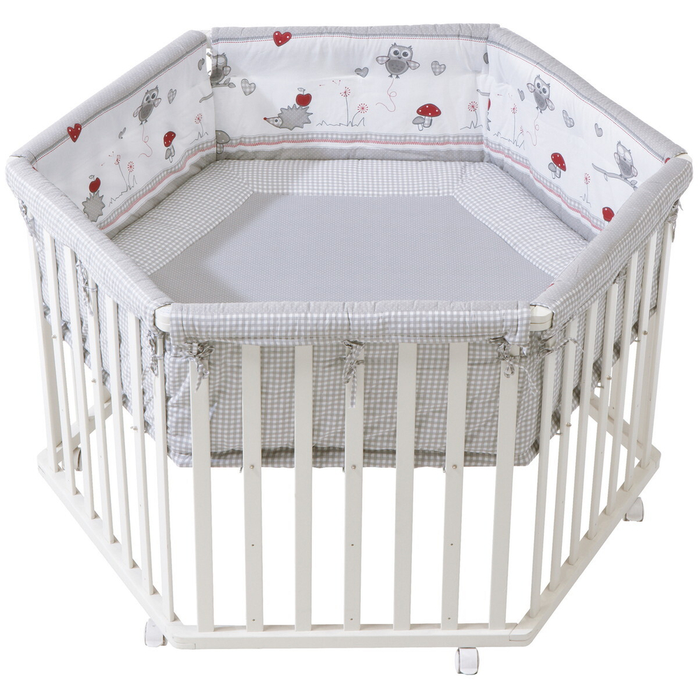 Детский манеж Roba шестиугольный с бампером Adam & Owl, белый