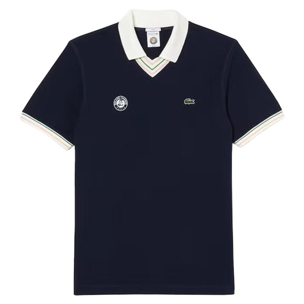 Мужское поло теннисное Lacoste Sport Roland Garros Edition V-Neck Polo Shirt - navy blue/white