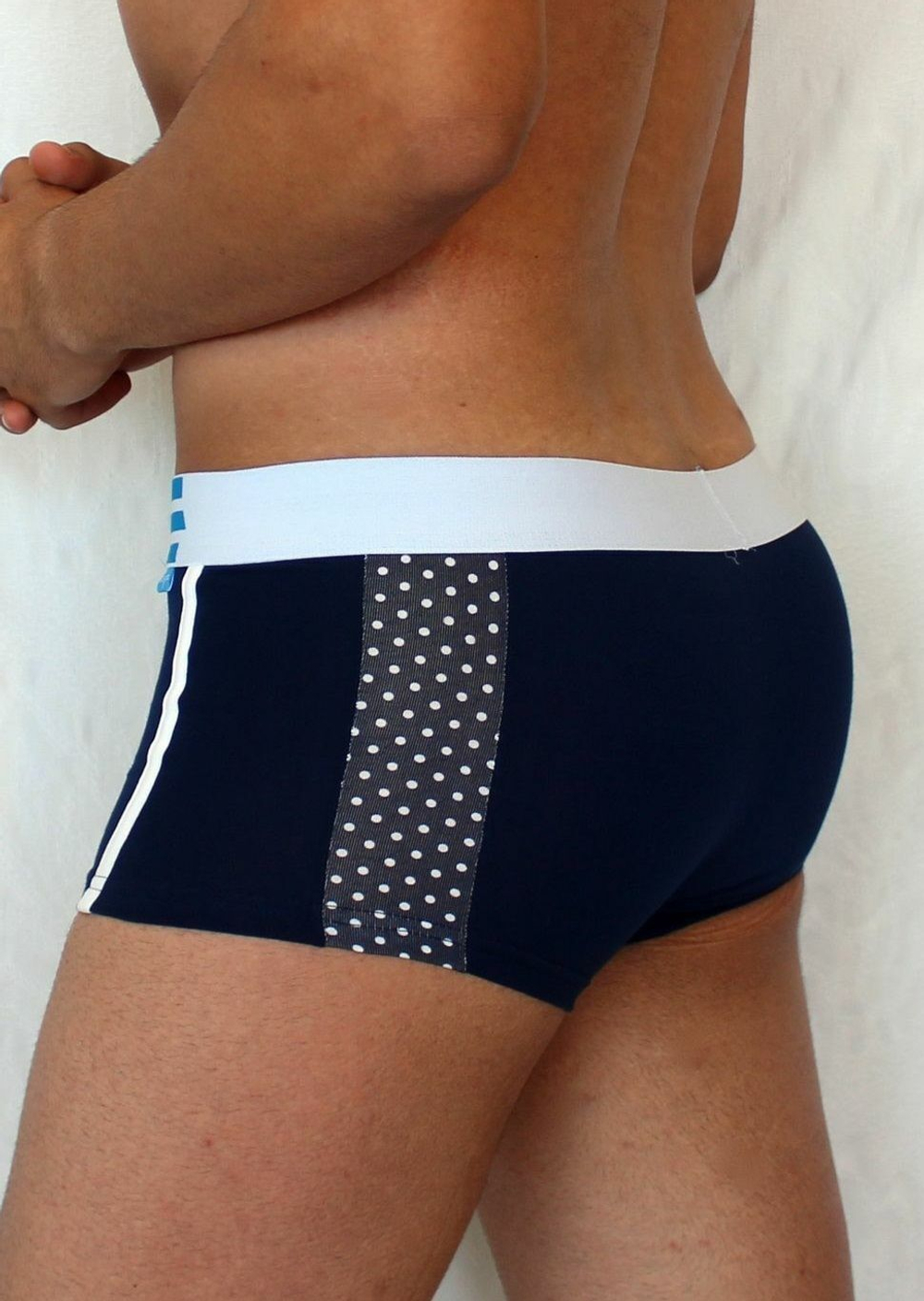 Темно-синие мужские трусы-боксеры со вставкой в горох (Размер: L) (Цвет: темно-синий)