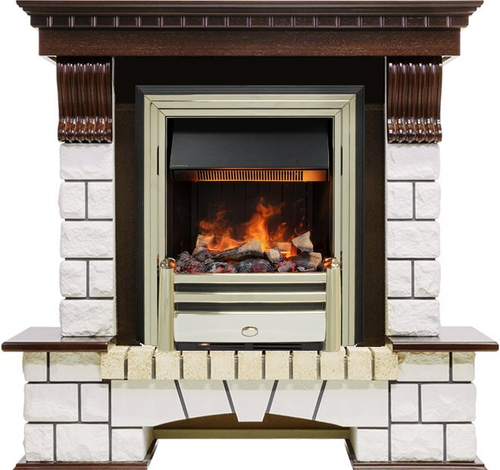 Каминокомплект Pierre Luxe - Темный дуб / Белый (Высота 1020мм) с очагом Cavendish