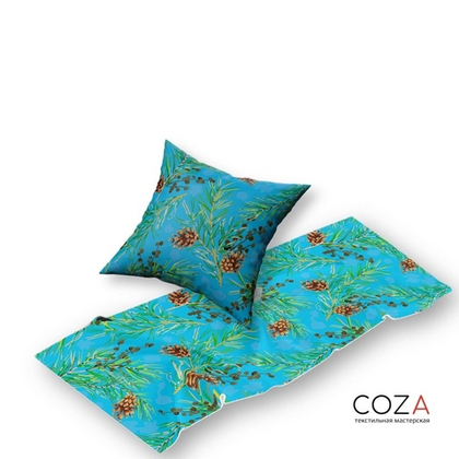 Принт COZA новогодний "Шишки сосновые" голубой фон