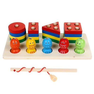 Развивающая игрушка 2 в 1 деревянная (рыбалка + сортер), коробка C-41646