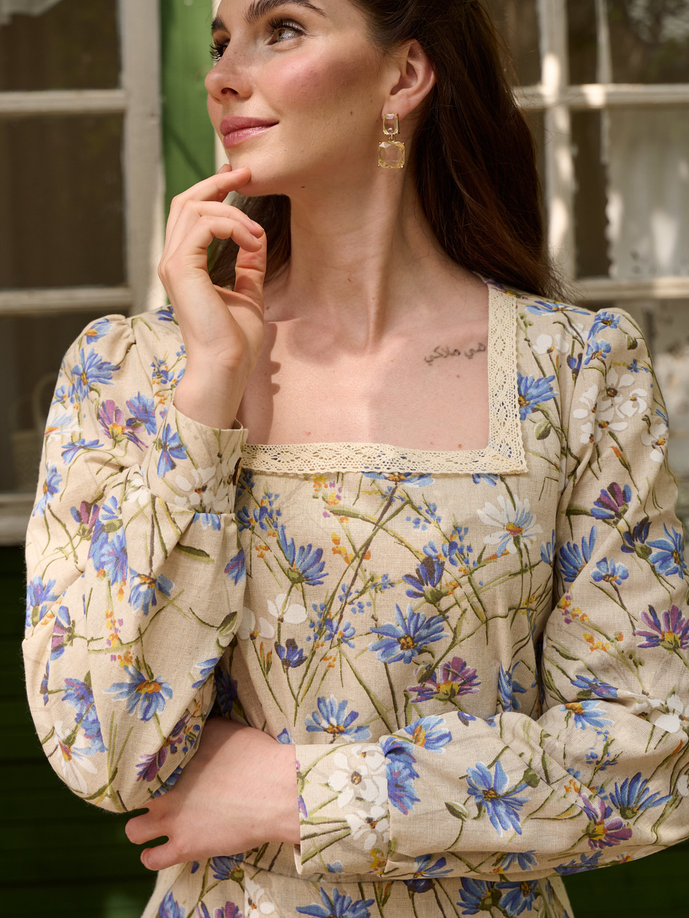 Платье лен с квадратным вырезом