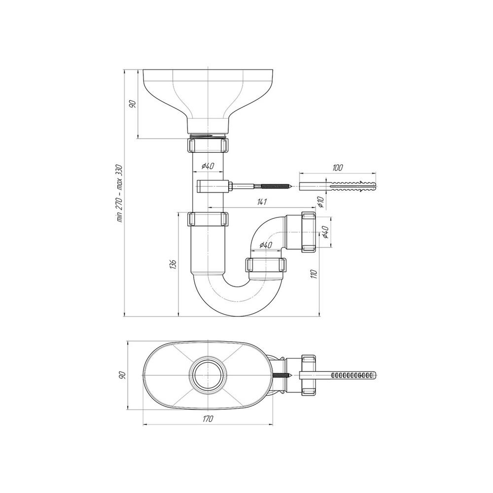 Сифон 1 1/2*40 Ani прямоточный DR0100 с разрывом струи АНИ пласт