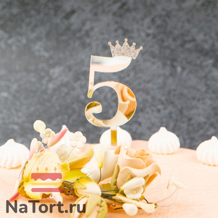 Топпер акриловый  «Цифра 5» (6,2 см, серебряный)