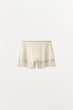 ZARA ШОРТЫ ИЗ СМЕСОВОГО ШЕЛКА С КРУЖЕВОМ, ЭКРЮ