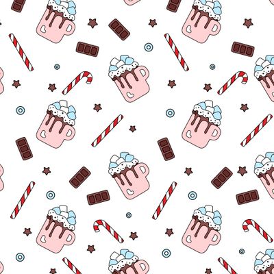 Горячий шоколад в розовой кружке с маршмеллоу и сладостями