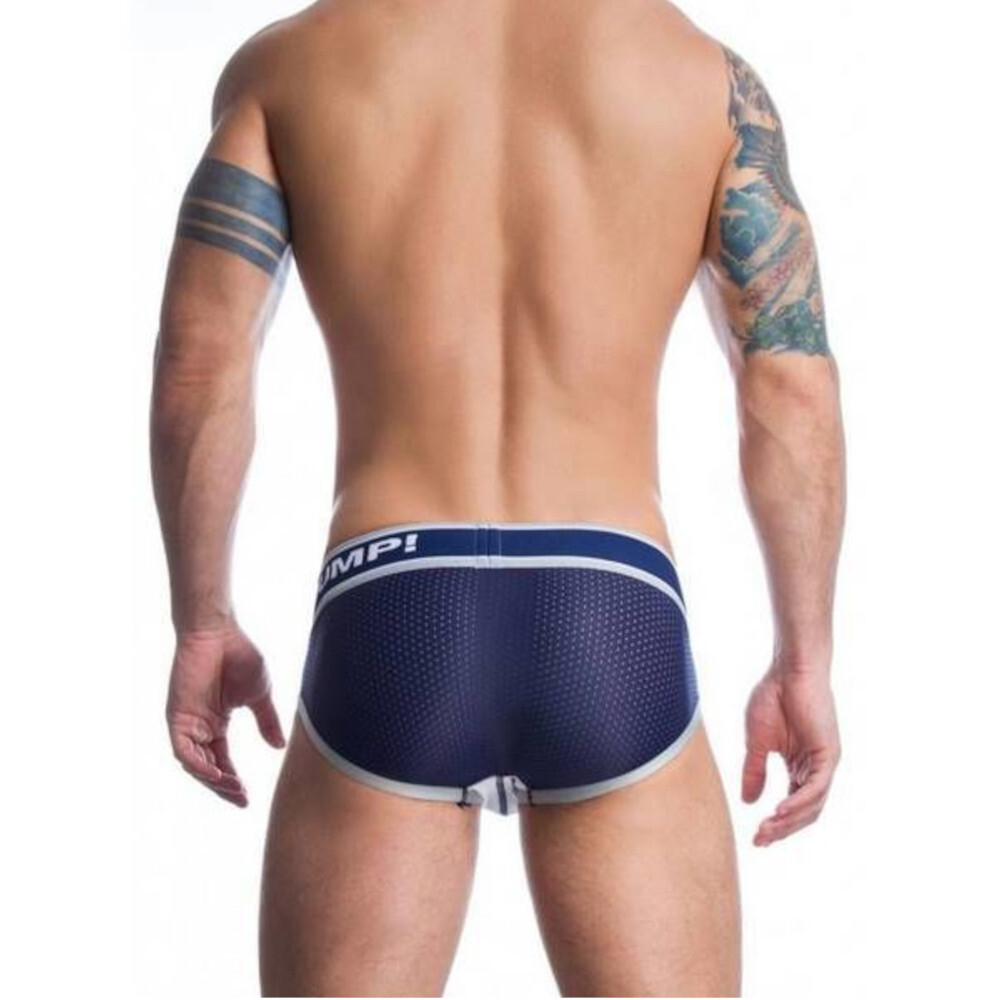 Мужские трусы брифы в сетку темно-синие с серой полоской PUMP! H389-161