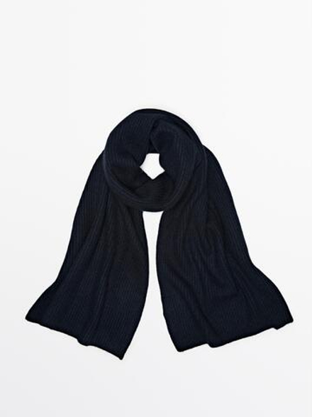 Massimo Dutti Шарф из 100% кашемира в рубчик, темно-синий
