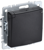 BRITE Розетка 1-местная с заземлением с защитными шторками и крышкой 16А IP20 РСбш10-3-БрЧ черный IEK