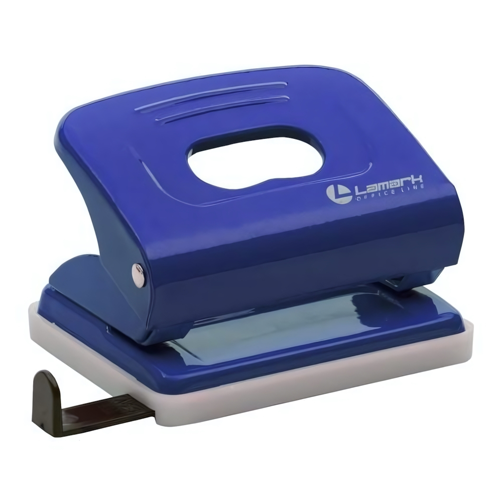 Дырокол 20л с линейкой Mettallic синий (Lamark)