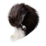 Серебристая металлическая анальная втулка с хвостом чернобурой лисы размер M ToyFa Metal 712026-M