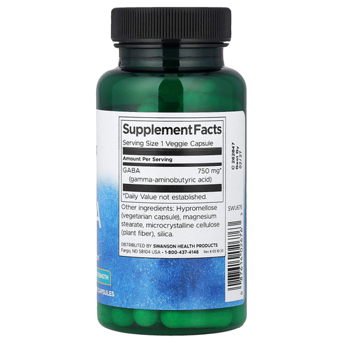 Swanson Vitamins, ГАМК, максимальная эффективность, 750 мг, 60 растительных капсул
