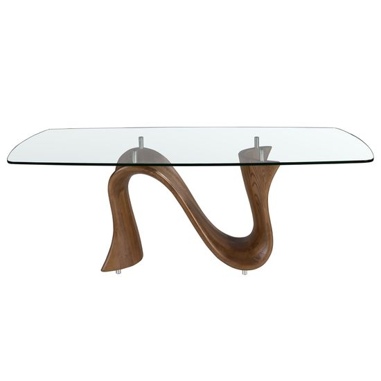 Овальный обеденный стол 1197 из закаленного стекла и ореха