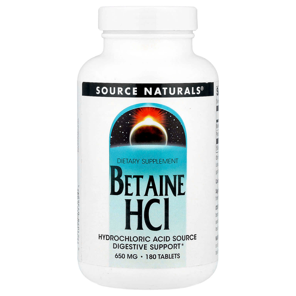 Source Naturals, бетаин гидрохлорид, 650 мг, 180 таблеток