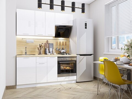 Прямая модульная кухня Валерия-М-06 Белый глянец - Белый 2140*1700*600