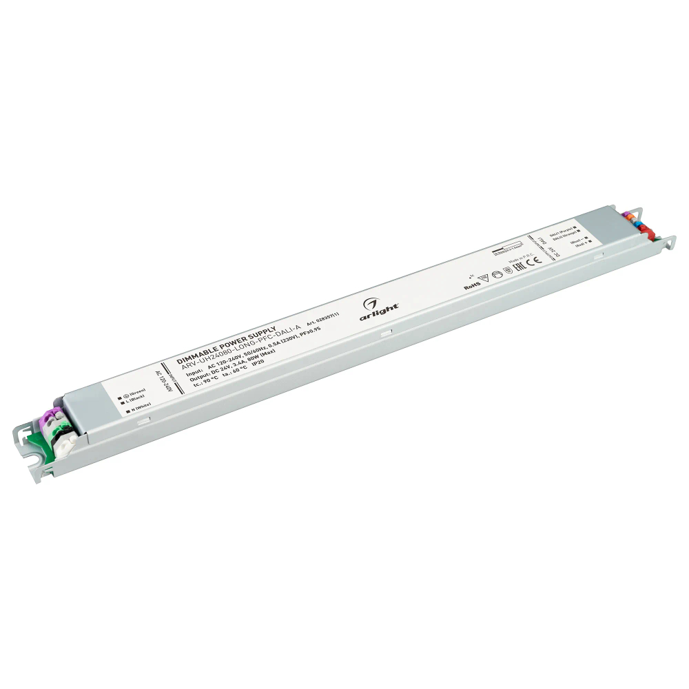 Блок питания ARV-UH24080-LONG-PFC-DALI-A (24V, 3.4A, 80W) (Arlight, IP20 Металл, 7 лет) 028357(1)
