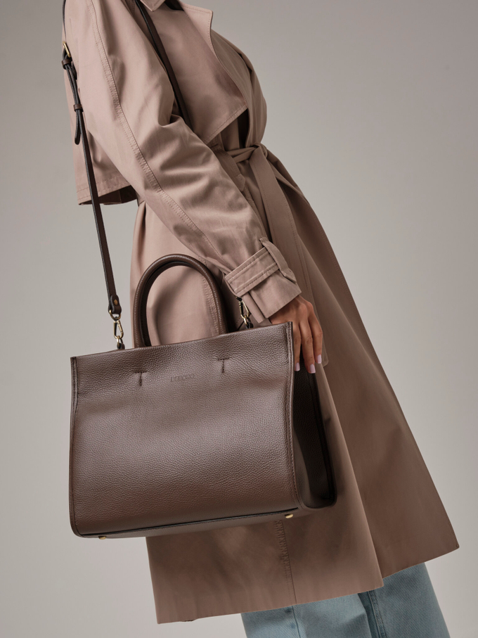 Сумка кожаная шоппер темно-коричневая