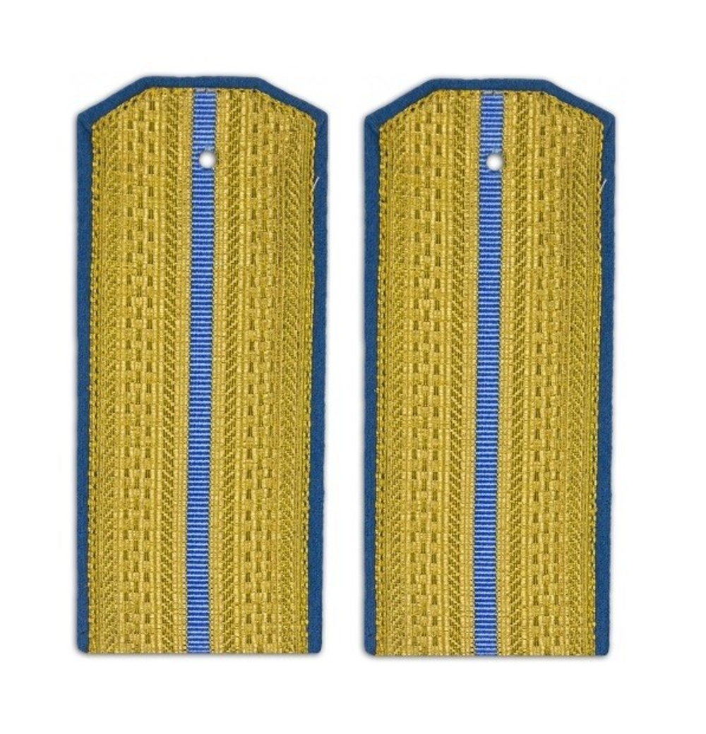 Погоны парадные золотые металлизированные один голубой просвет (трапециевидные)