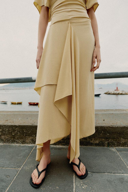 ZARA СТРУЯЩАЯСЯ ЮБКА АСИММЕТРИЧНОГО КРОЯ, ЖЕЛТЫЙ