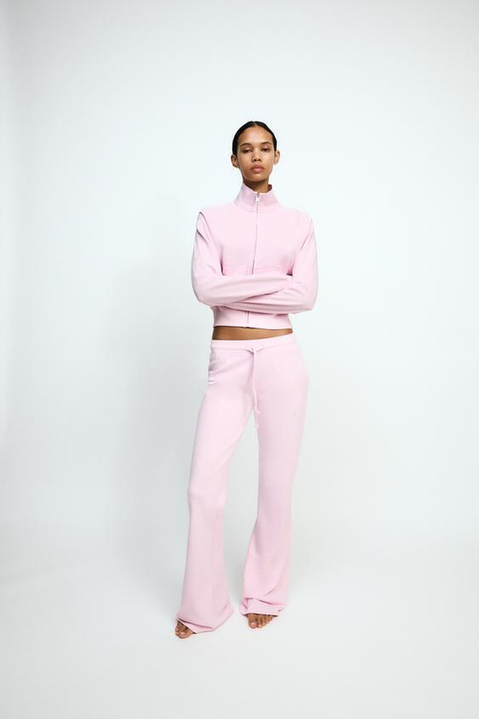 ZARA БРЮКИ FLARE ИЗ МЯГКОЙ ТКАНИ, РОЗОВЫЙ