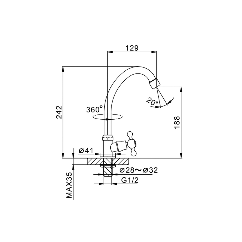 Смеситель для раковины/мойки 1/2 кер F4108 FRAP МОНО (выс.пов.излив, п/гайку, ХРОМ, силумин)
