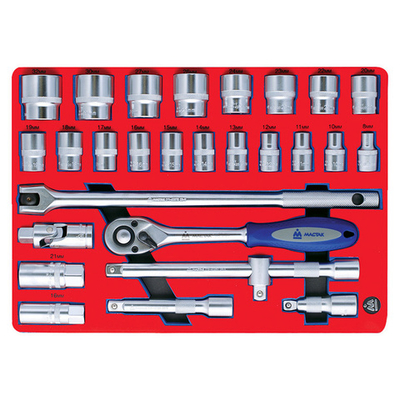 МАСТАК (5-004028) Набор торцевых головок 1/2" с принадлежностями, ложемент, 28 предметов