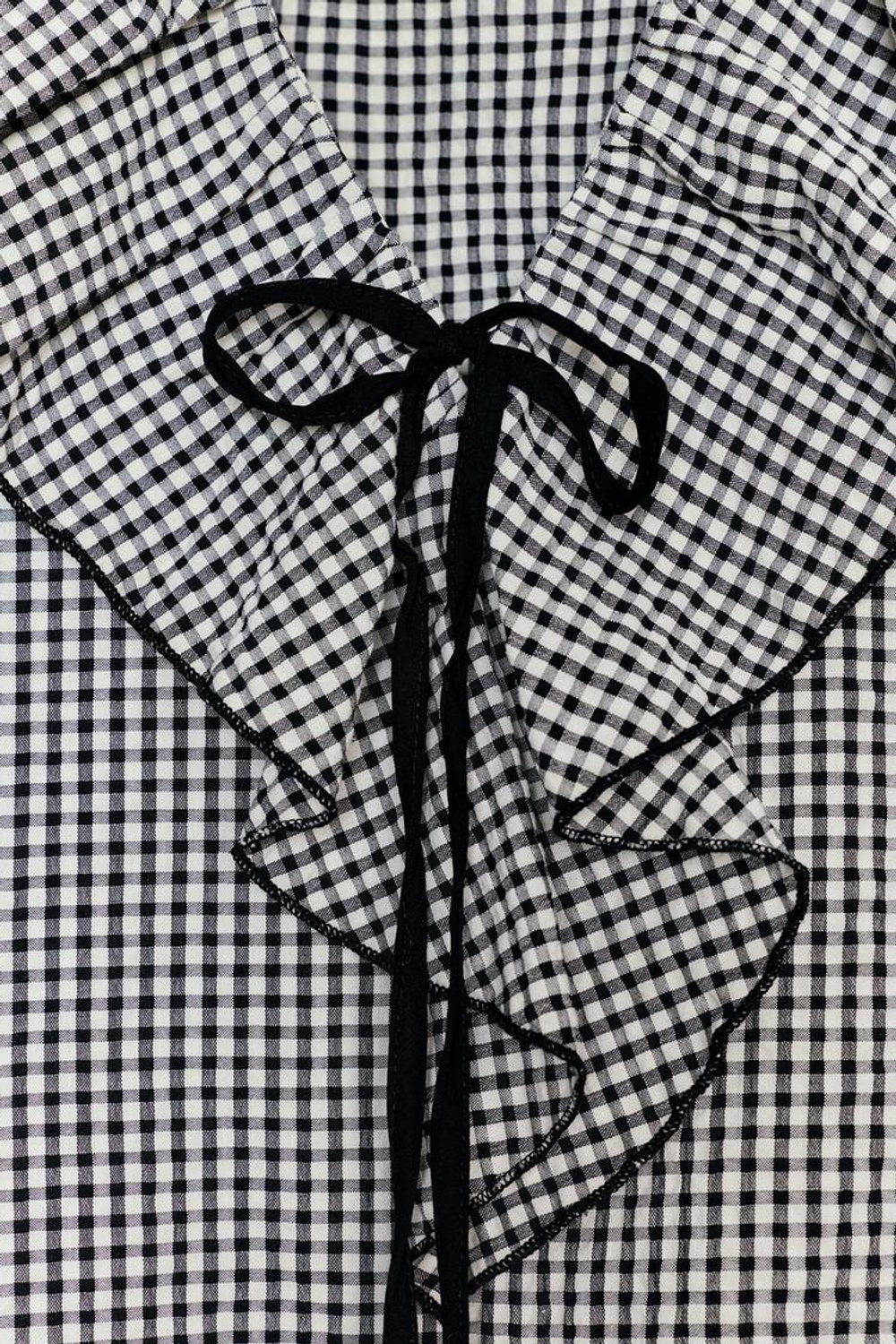 ZARA БЛУЗА В КЛЕТКУ ВИШИ С ВОЛАНАМИ, ЧЕРНЫЙ/ЭКРЮ