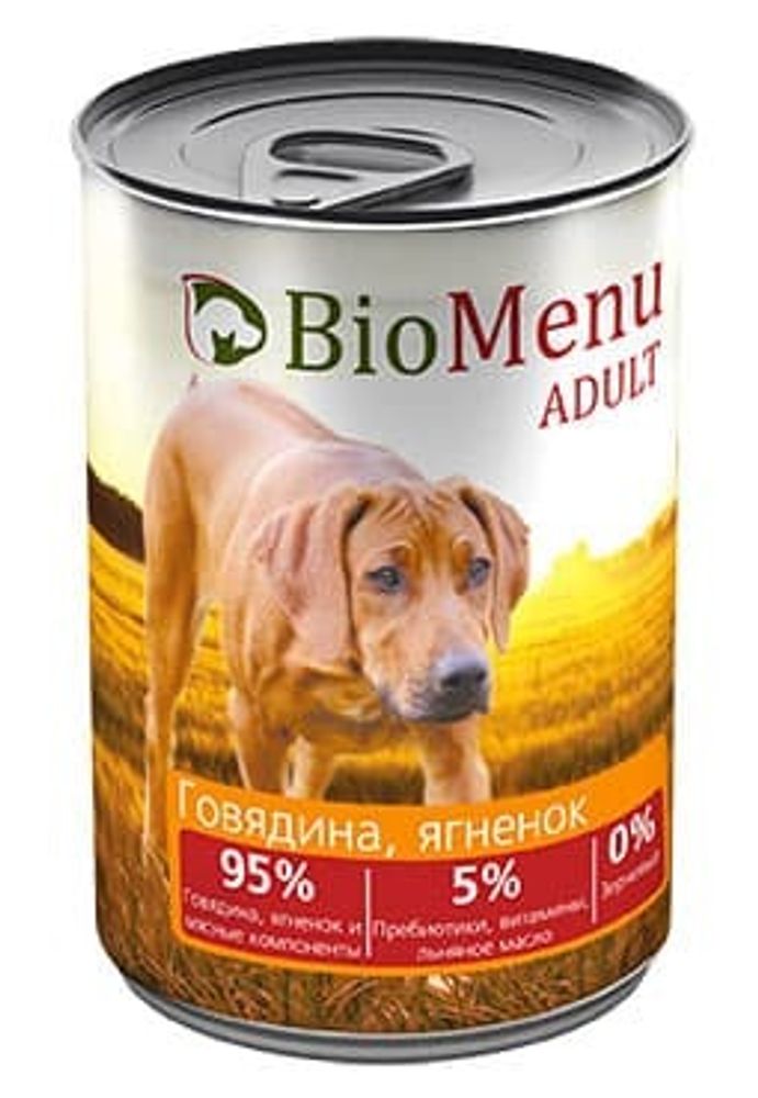 BioMenu ADULT Консервы д/собак Говядина/Ягненок 95%-МЯСО 410гр