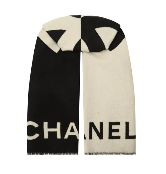 Женский кашемировый шарф Chanel чёрно-белый