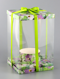 Коробка PVC, для цветов и букетов, с лентой, 28×18×18 см, зеленый