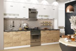 Модульный кухонный гарнитур «Дуся» 3400 (дуб бунратти/белый глянец), ЛДСП, ДСВ Мебель