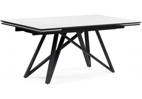 Керамический стол Woodville Вилсон 160(220)х89х75 белый мрамор snow white, черный, ножки черные