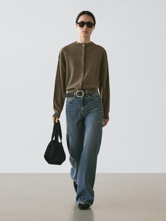 Massimo Dutti Джинсы с высокой талией и широкими штанинами, средне-синий