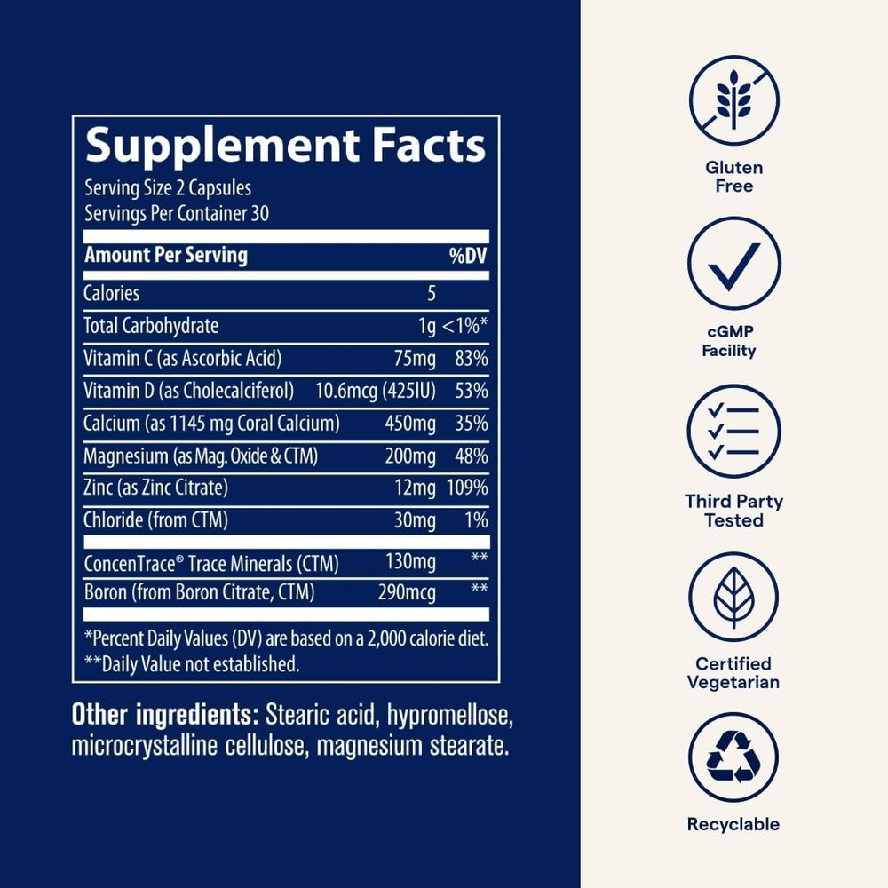Trace Minerals Coral Calcium 60 Capsules, Коралловый Кальций