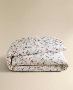 ZARA HOME ПОДОДЕЯЛЬНИК С ЦВЕТОЧНЫМ УЗОРОМ (200 НИТЕЙ), ЖЕЛТОВАТО-БЕЛЫЙ