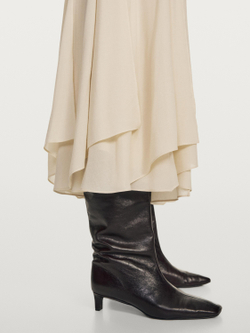 Massimo Dutti Струящаяся юбка миди с оборками, кремовый