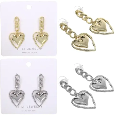 Серьги «ЭЛЛОДИ», сердечки, цвет золото и серебро, 4*2см