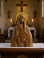 Освященная Икона мученицы Евгении Римской резная из дуба