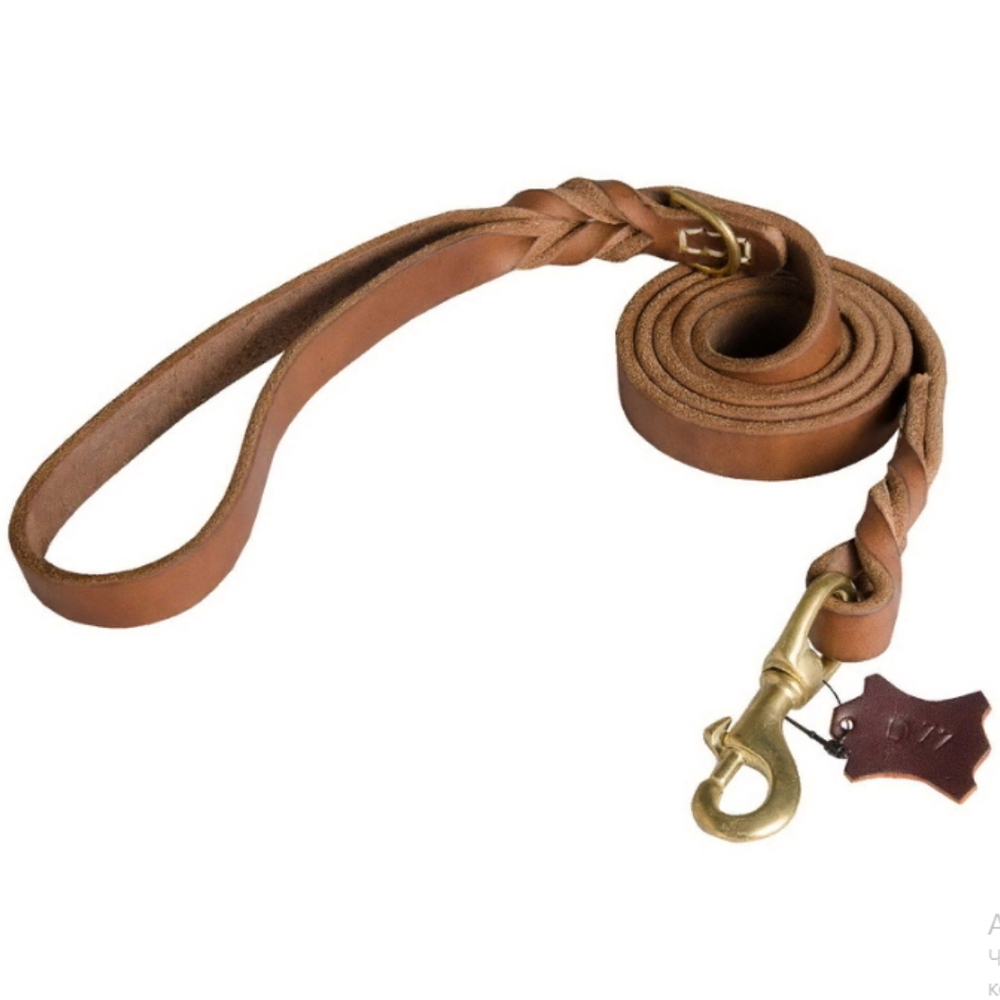 Военный кожаный поводок "Military Leather Leash" фурнитура латунь длина  ширина 19мм