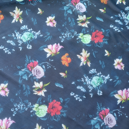 Сетка-утяжка с принтом, цветы на темно-синем фоне