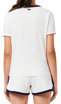 Женская теннисная футболка Lacoste Ultra Dry Tennis Heritage Badge - white/navy blue