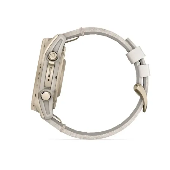 Мультиспортивные GPS часы Garmin Fenix 8S (43 mm) AMOLED, Sapphire Soft Gold Stainless Steel with Fog Gray Leather Band 010-02903-40