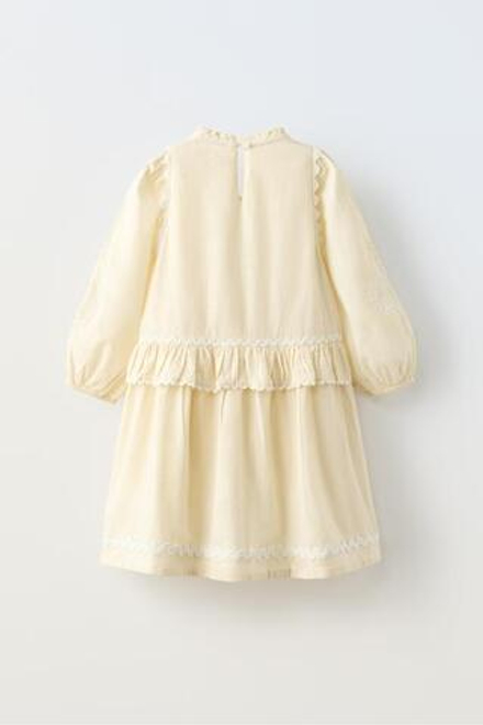 ZARA ПЛАТЬЕ С ВЫШИВКОЙ, ВАНИЛЬНЫЙ